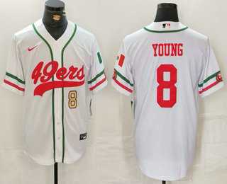 Mens San Francisco 49ers #8 Steve Young Number White Mexico Cool Base Stitched Baseball Jersey